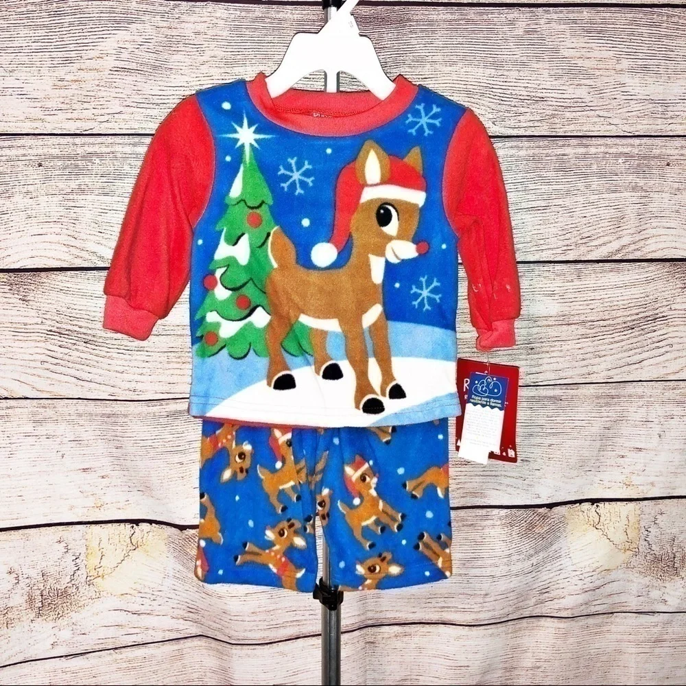 RUDOLPH. Fleece Christmas Pajamas. Size 12 months.
